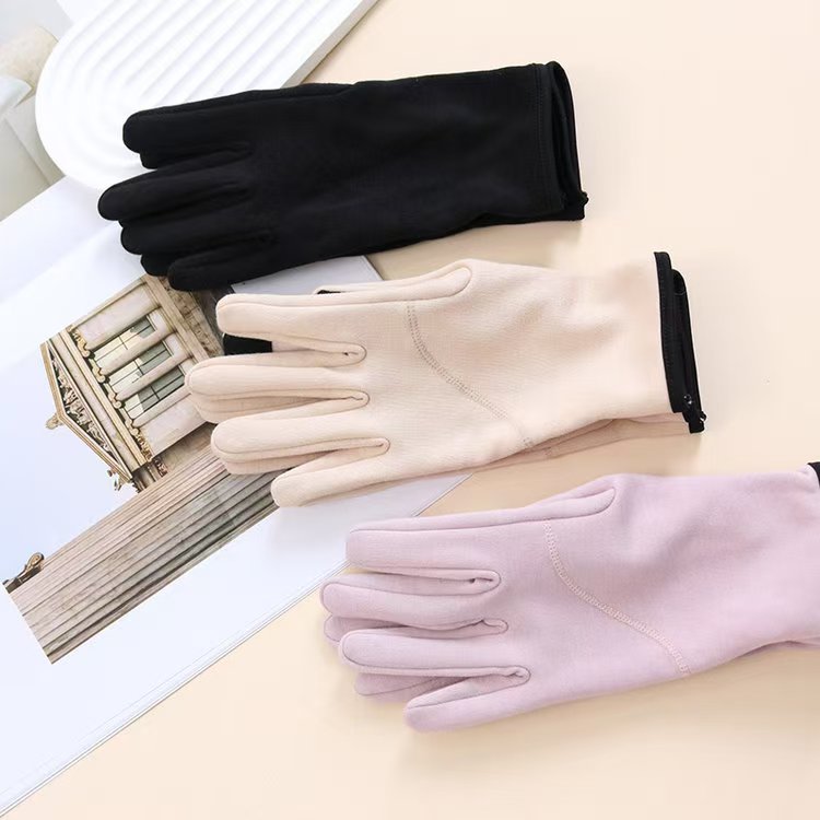 【F·J】可触屏桑蚕丝拉绒手套女骑行冬天防风保暖加绒DZTG04S070