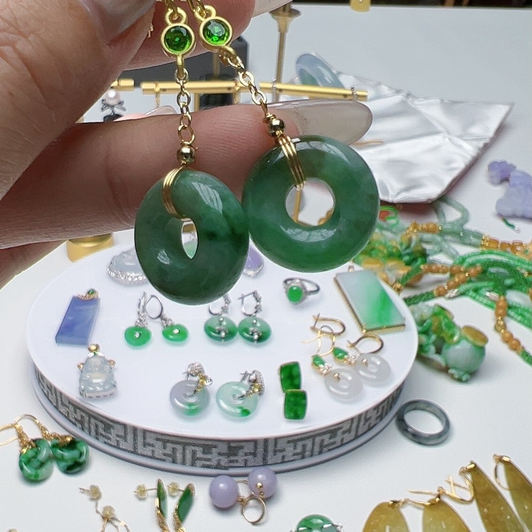 翡翠耳饰未镶嵌天然缅甸A货翡翠