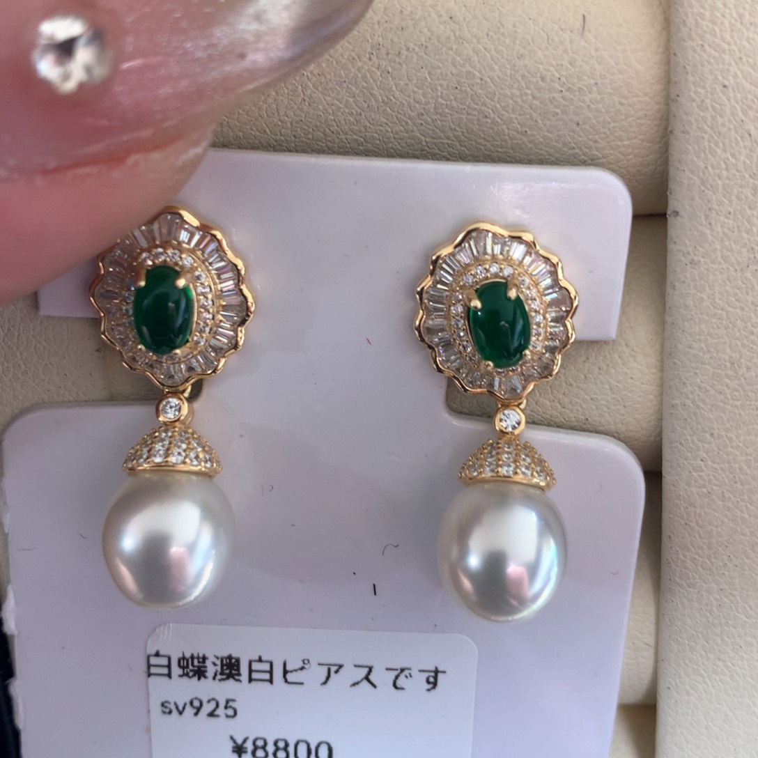 海水珍珠耳饰银S925镶嵌