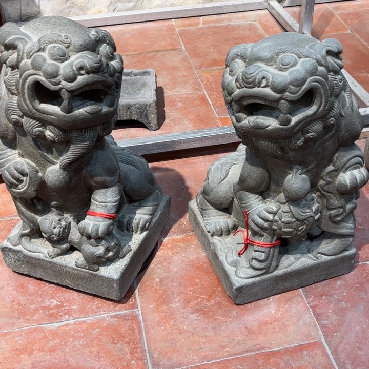 石***好石材青石绿豆青对狮子