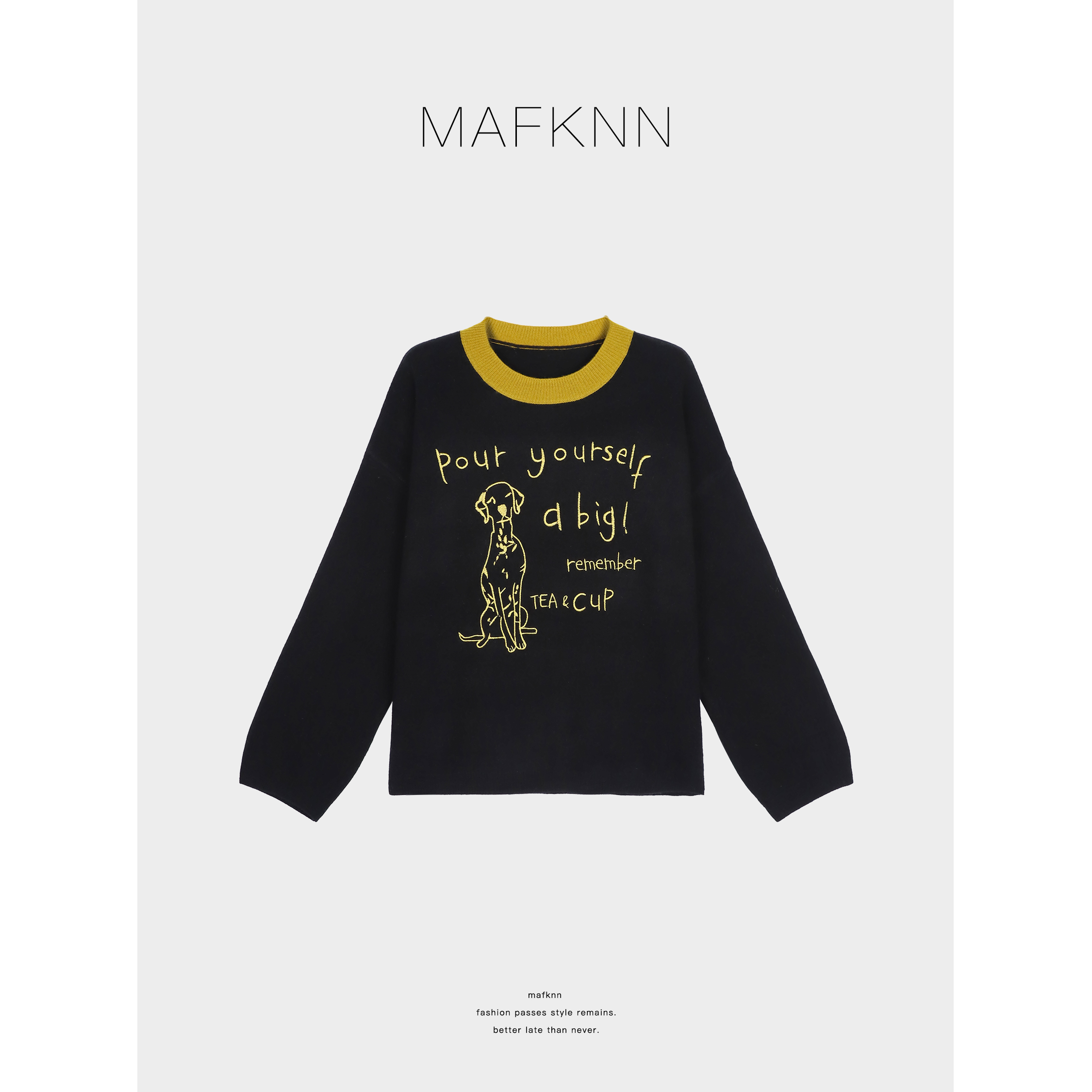 MAFKNN/玛肯时尚休闲简约纯色百搭圆领小狗绵羊毛毛衣MK13197