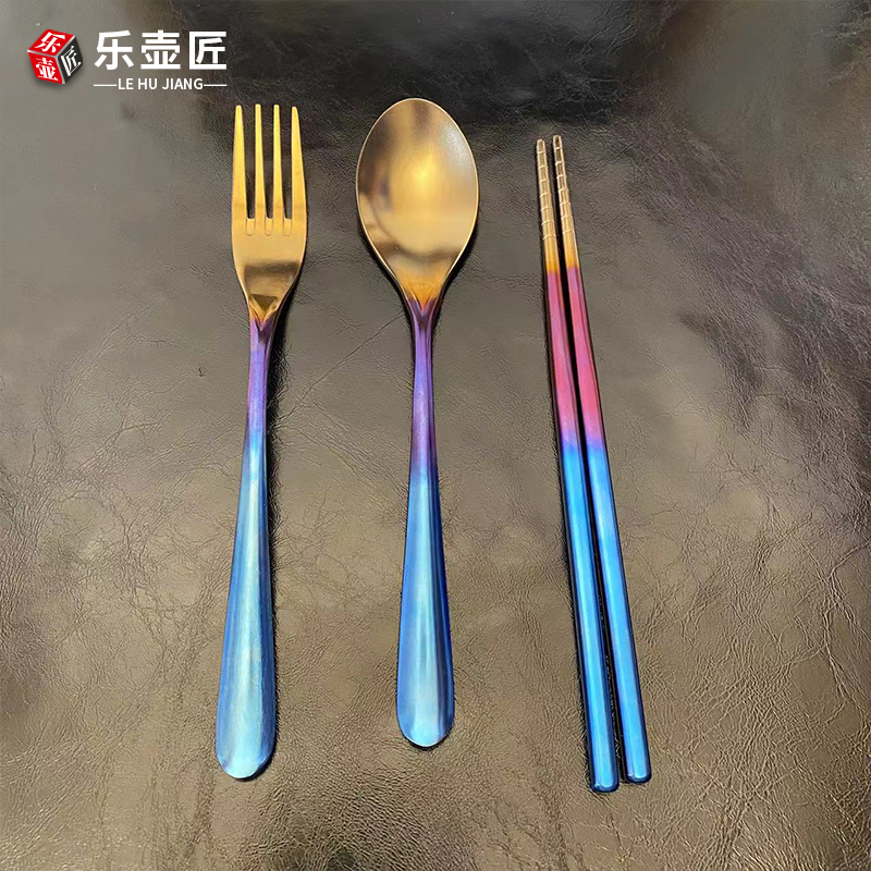 [厂家直销]纯钛叉勺筷三件套礼盒装全钛筷子家用露营筷餐具