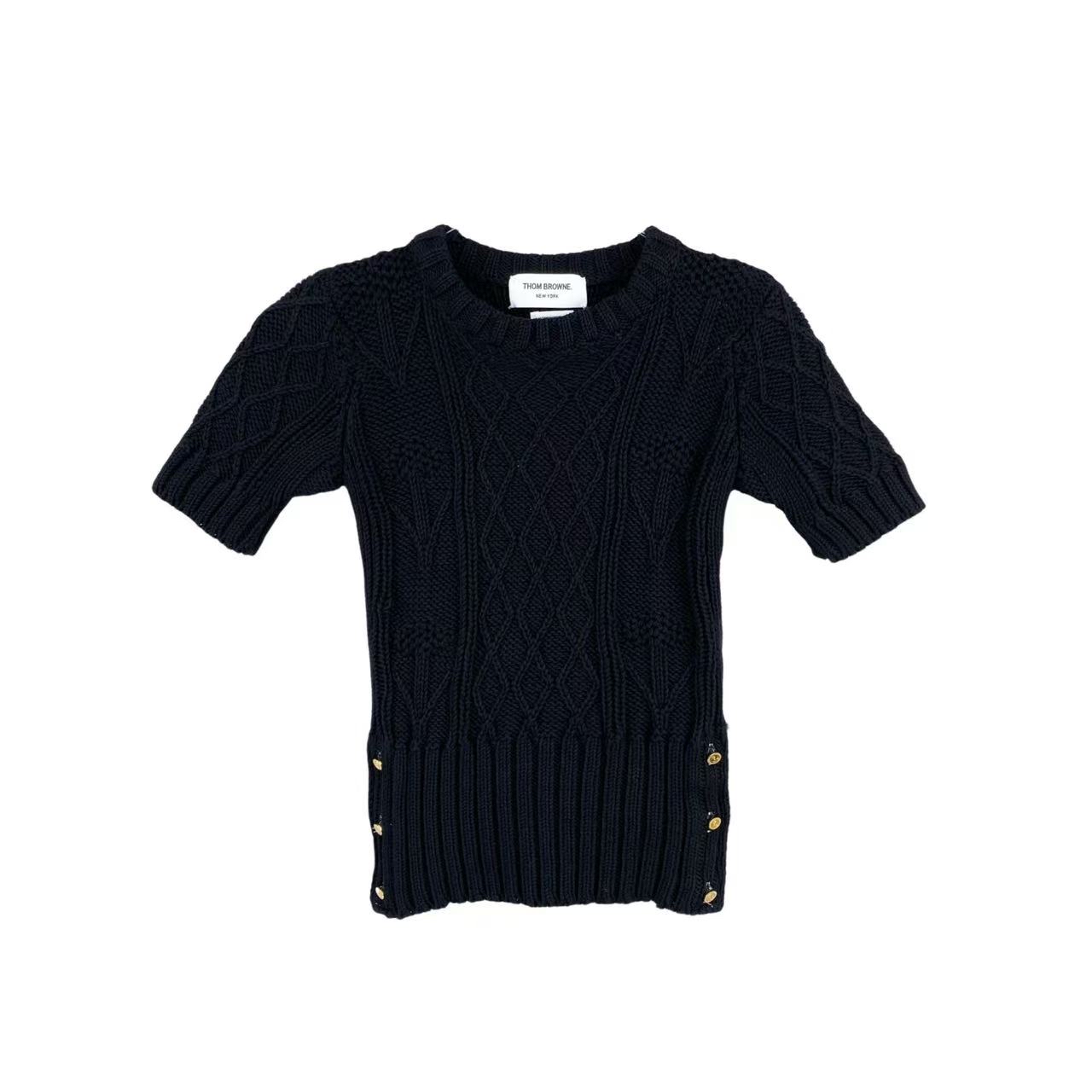 95新 THOMBROWNE yy622 棉 粗线下摆纽扣针织短袖 38码 