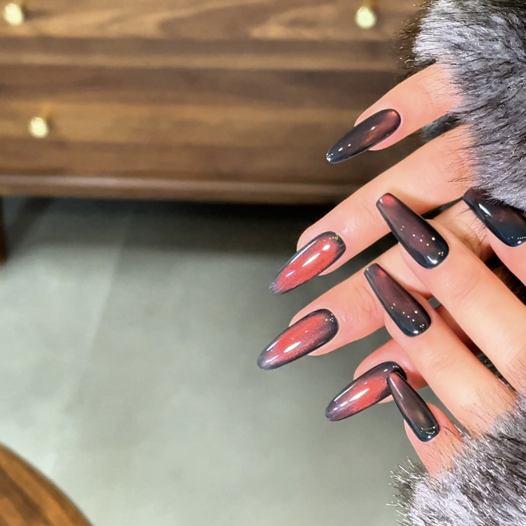 『深海落日』秋冬显白玻璃珠猫眼纯手工穿戴甲