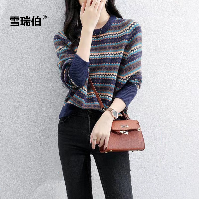 【欧美订单品质】女新款宽松半高领加厚秋冬针织打底毛衣妈妈装