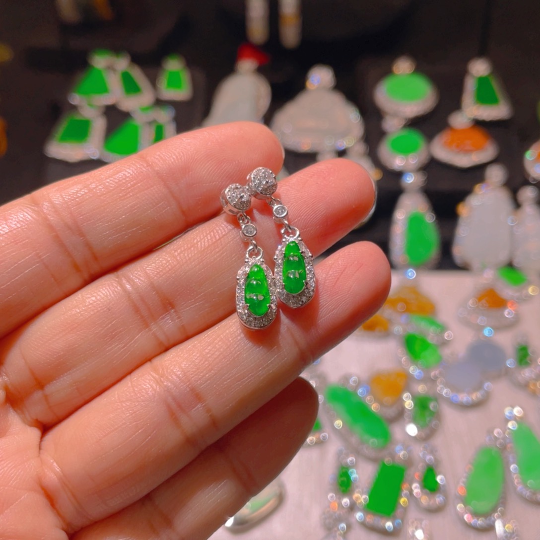 翡翠银S925镶嵌耳饰精品
