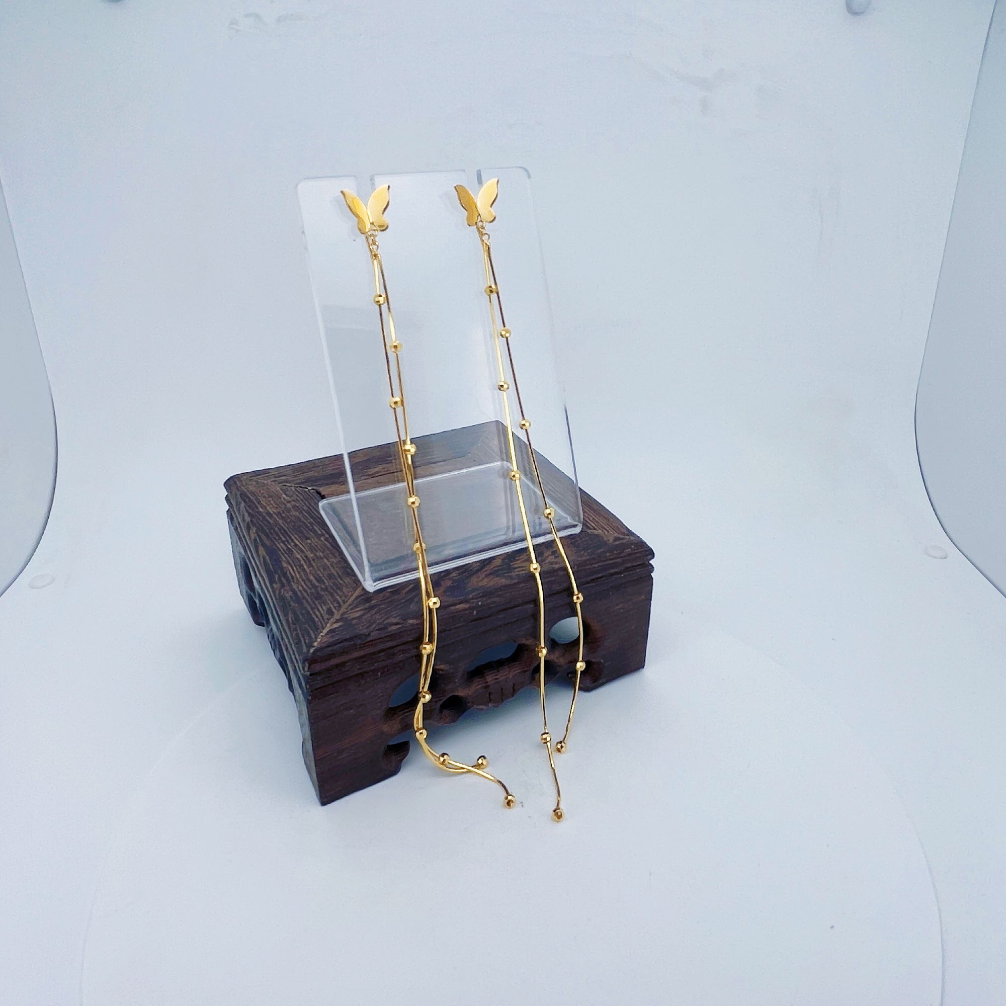 足金999黄金蝴蝶蛇骨流苏金耳线7.31