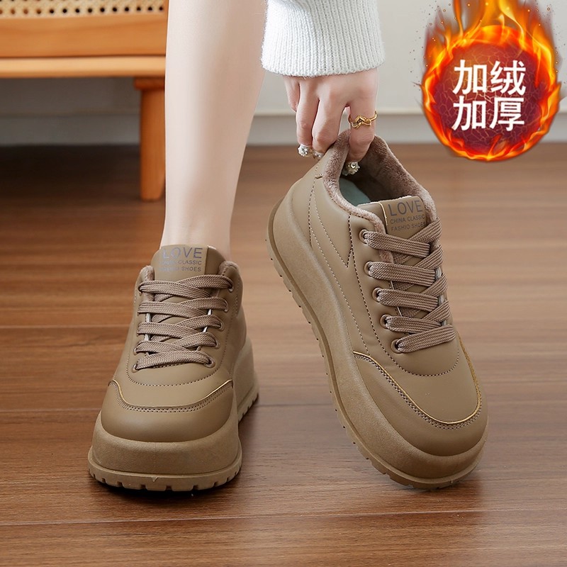 厚底棉鞋女冬季天加绒加厚黑色工作鞋运动鞋板鞋增高面包鞋上班鞋