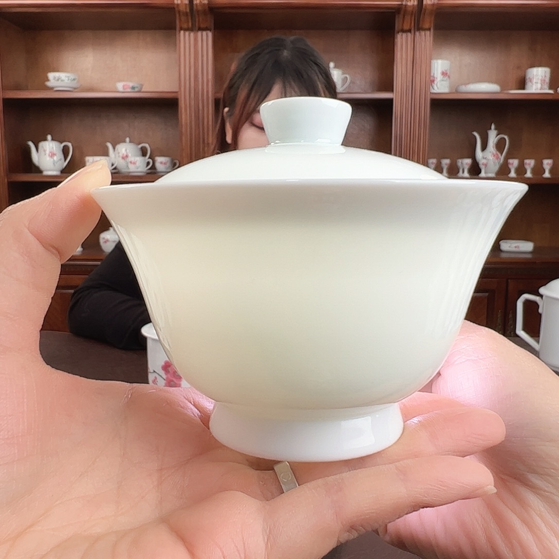 瓷柴窑 素胎两才盖碗