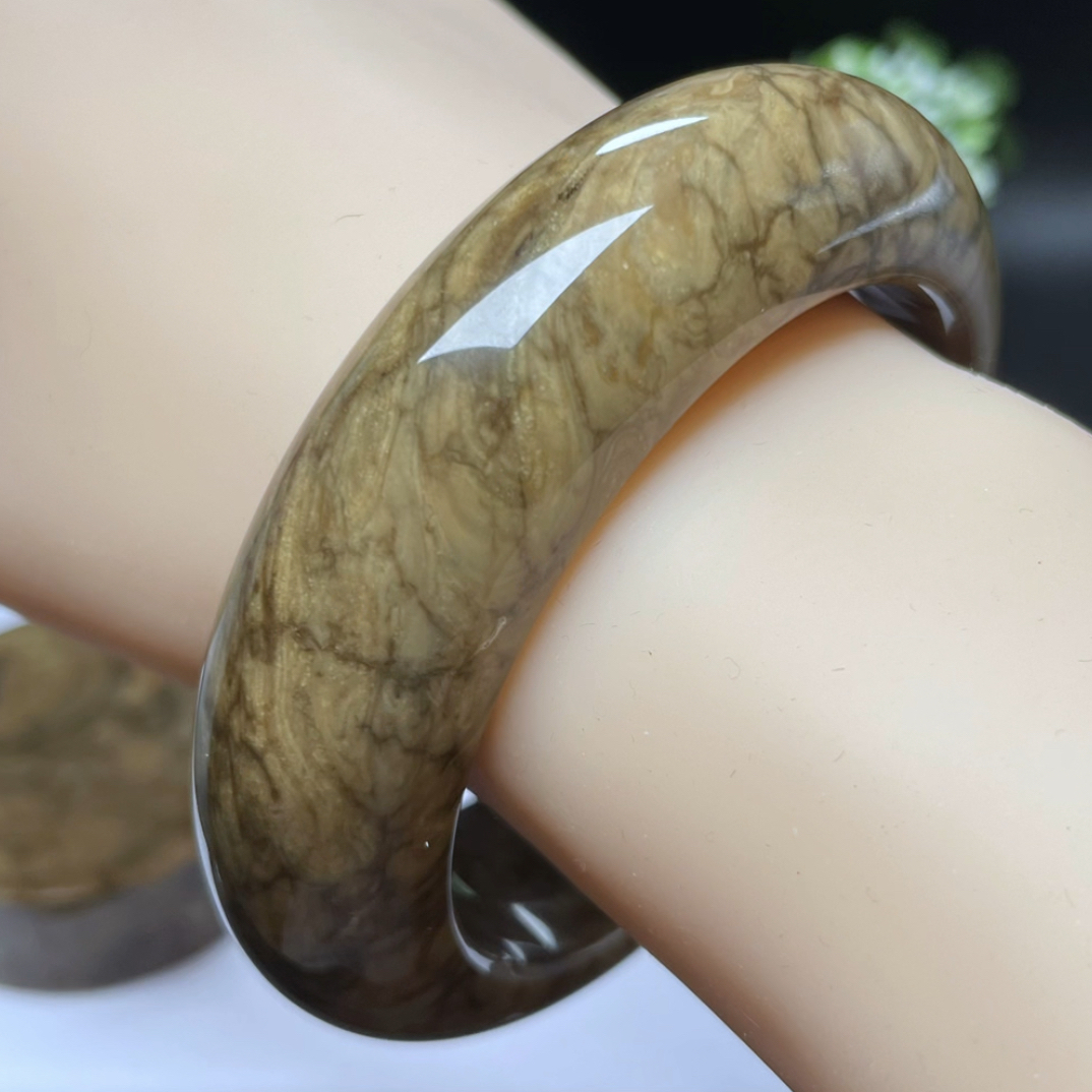 【李氏珠宝】精品60圈20.8宽青瓷妖花根手镯无瑕疵缅甸琥珀