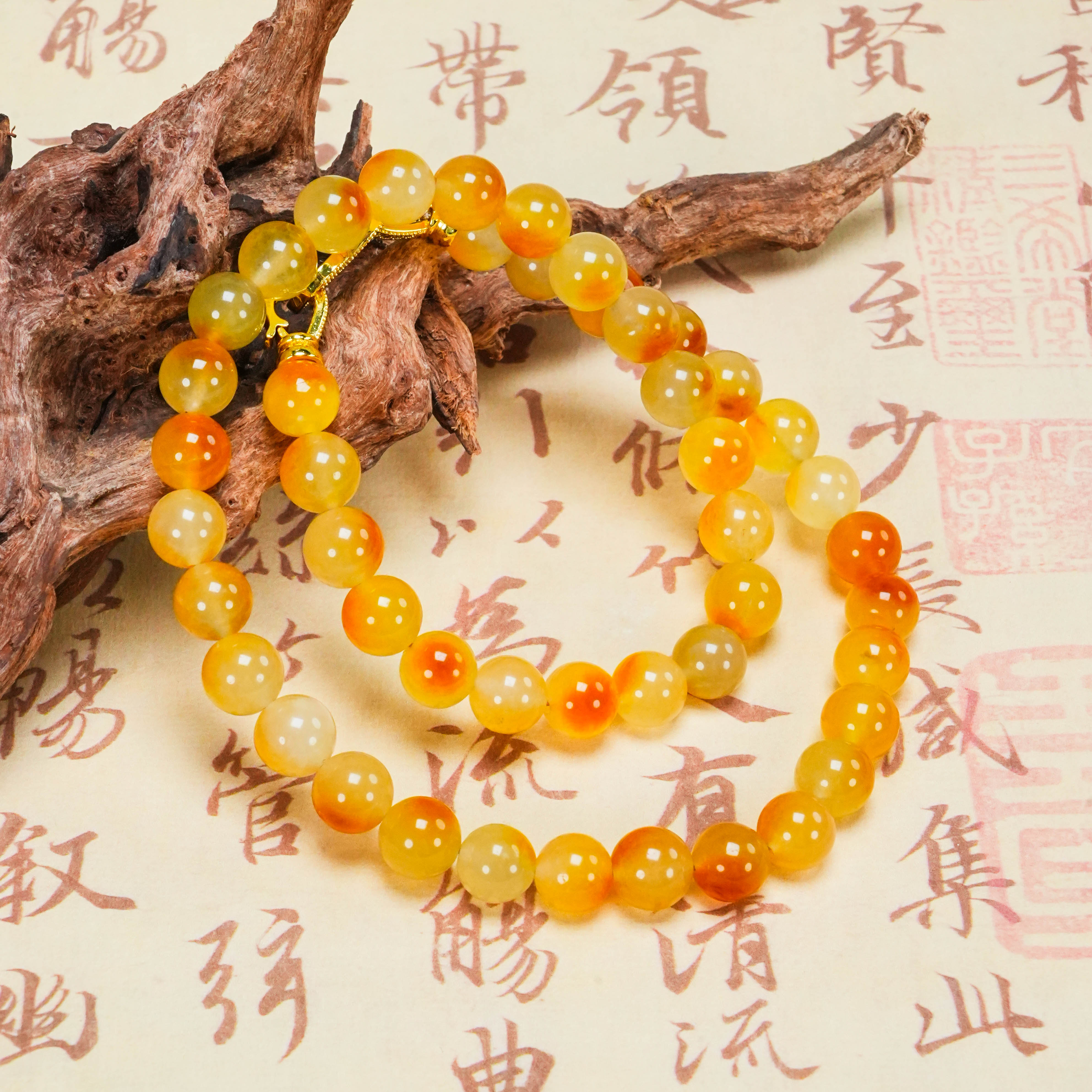 SC-345 天然黄 花 玉 项链10mm