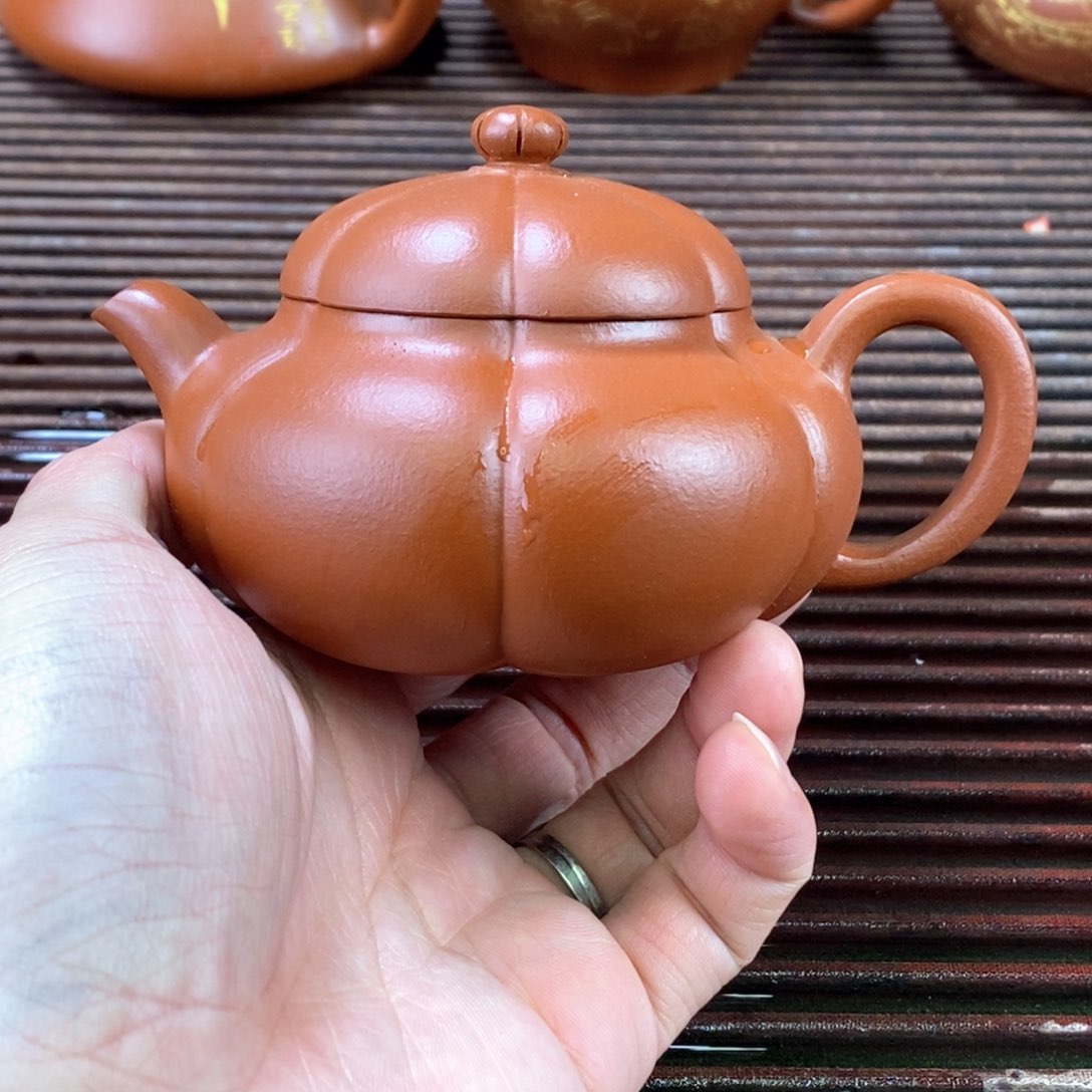 紫砂茶壶白6 筋纹文旦 朱泥