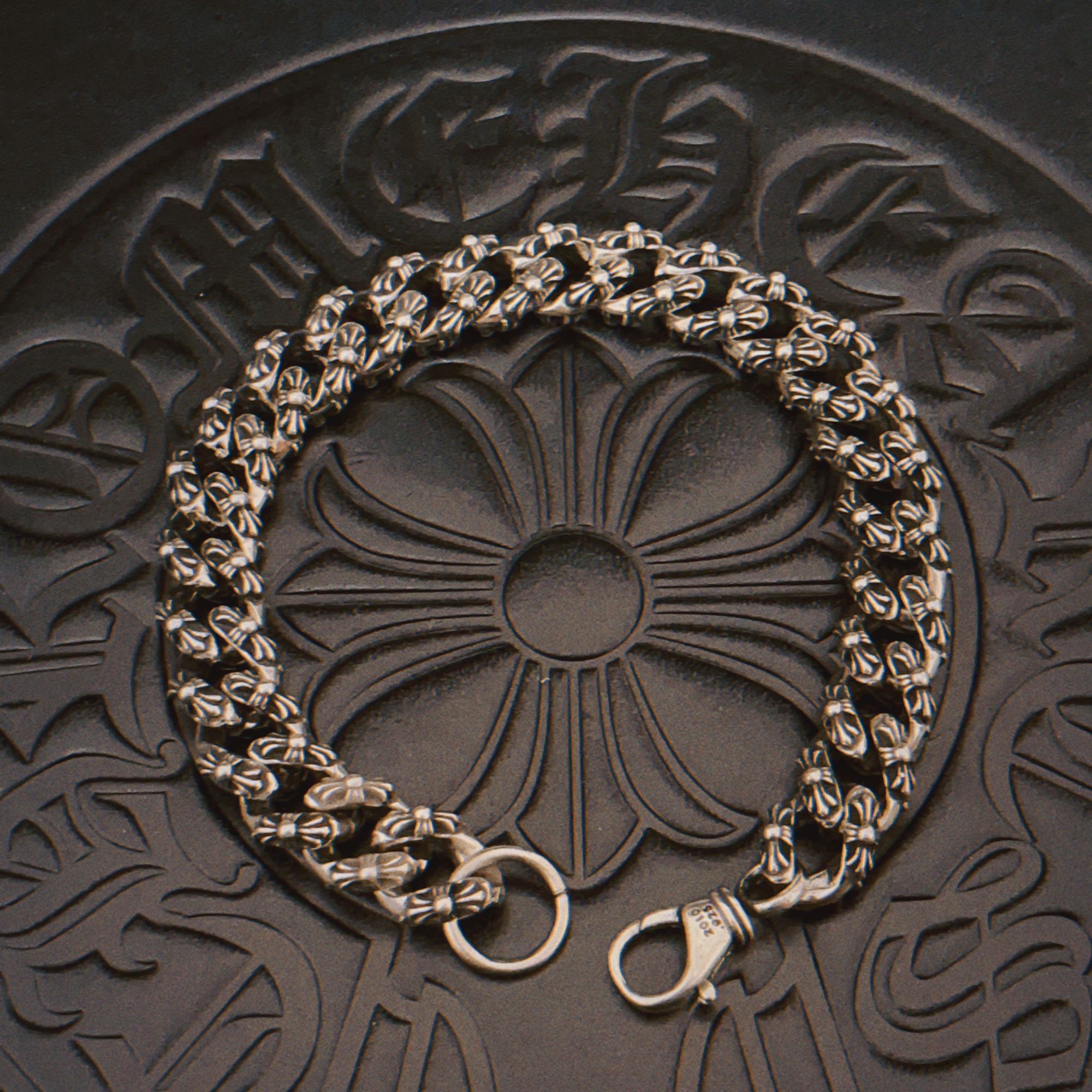 铜合金手链 【】满花手链克罗重工复古手链轻奢朋克摇滚机车手链