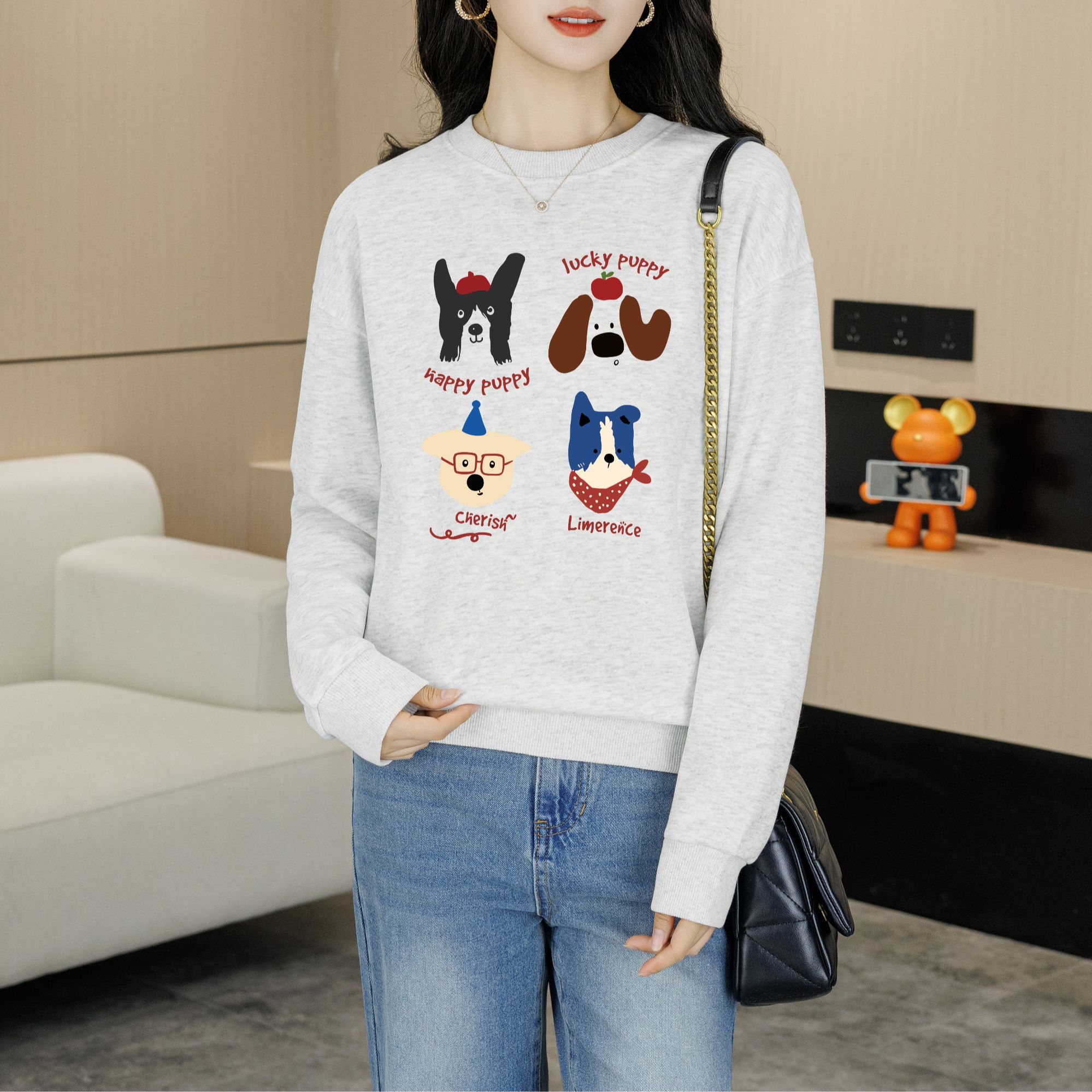 秋季女装卫衣百搭时尚螺纹宽松圆领长袖打底休闲风女士