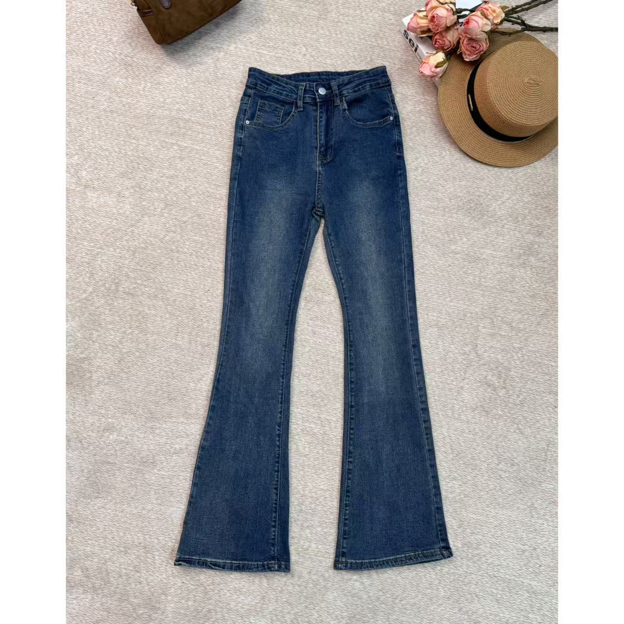 【qiuqiu】时尚牛仔裤加厚女裤长裤水洗时尚微喇裤