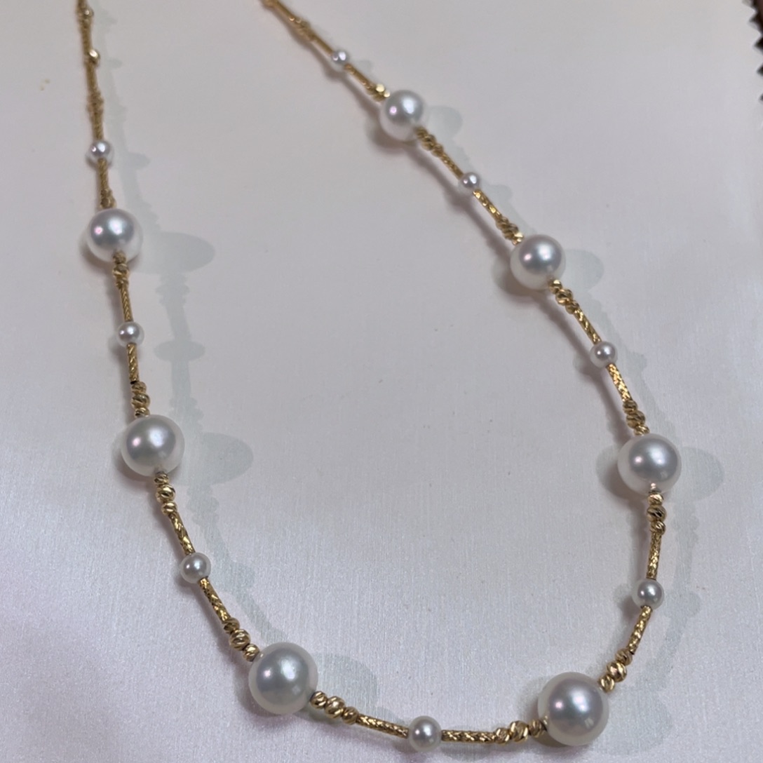 项链18K金镶嵌海水珍珠3-8mm
