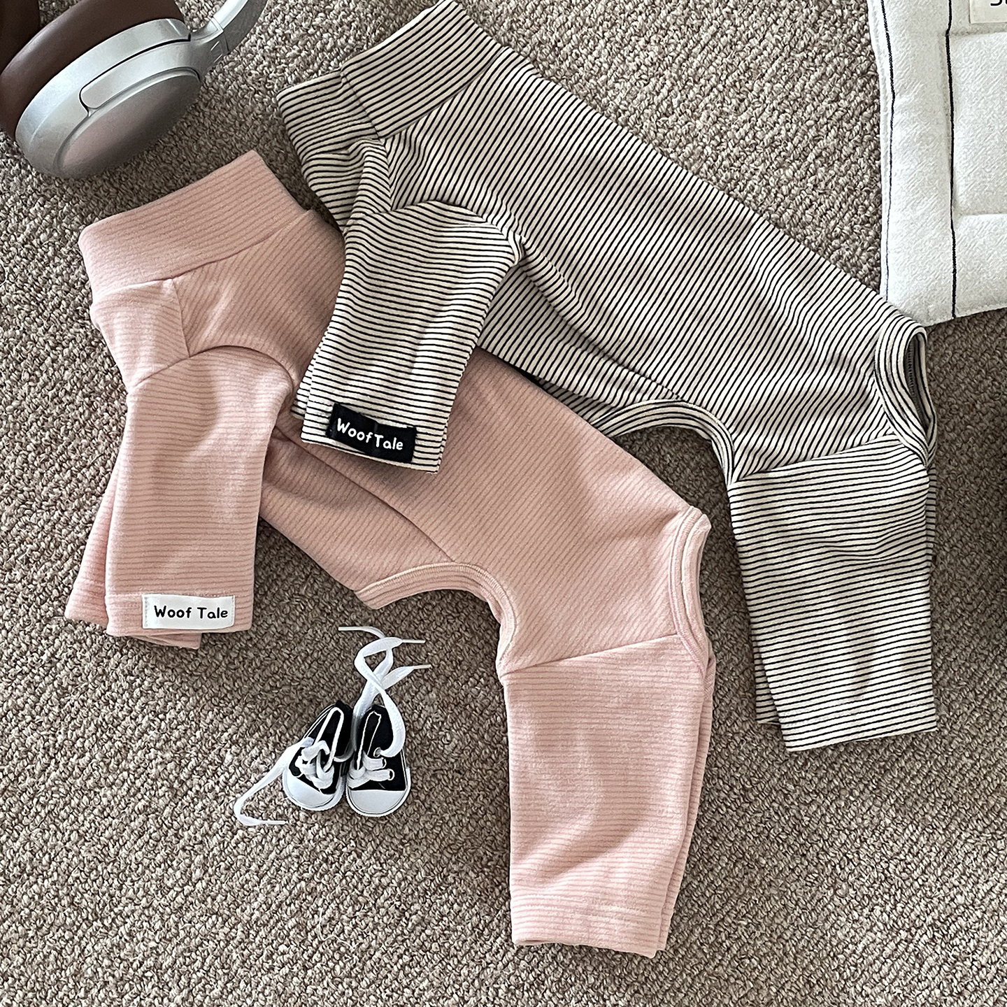 狗狗衣服秋冬装保暖条纹四脚衣家居服小型犬泰迪比熊秋冬天打底衫