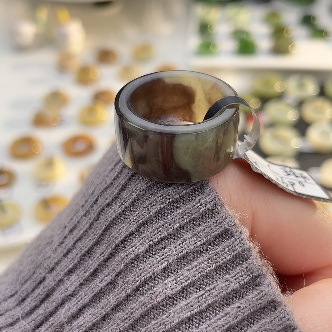 和田玉未镶嵌戒指k19紫翠直切18.4mm