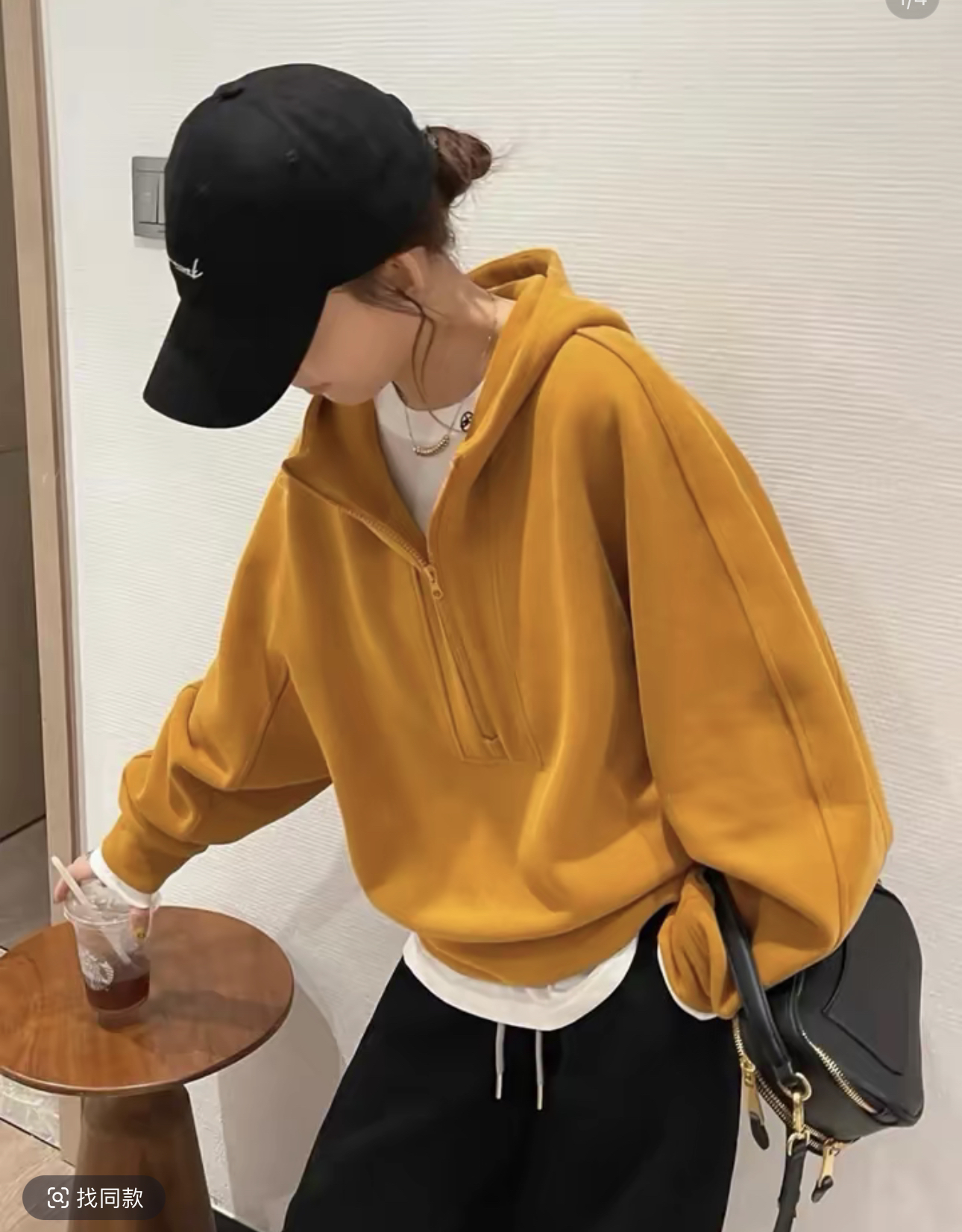 【李姑娘专属】825183韩版加绒半拉链连帽上衣