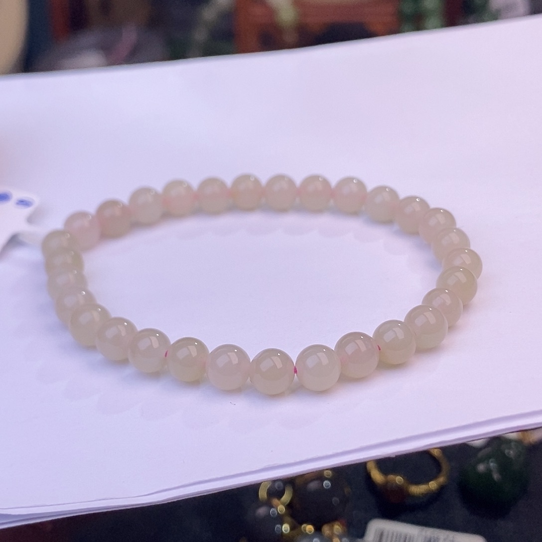 和田玉早间福利价熟藕粉手串6mm未镶嵌