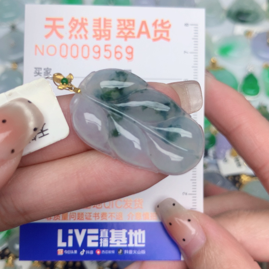 翡翠18K金镶嵌颈饰叶子