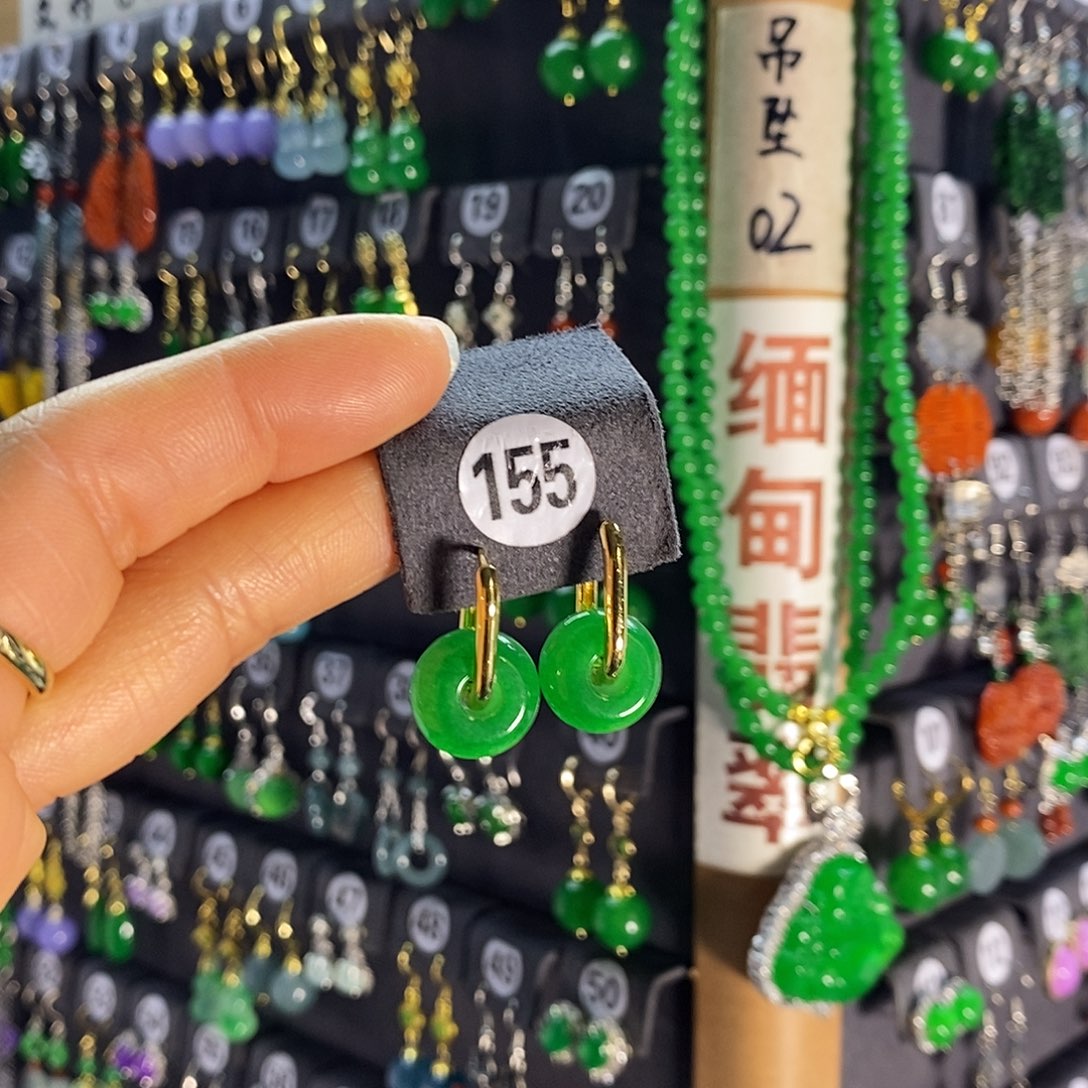 银S925镶嵌翡翠耳饰155