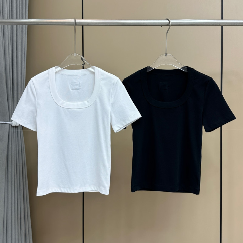 326【 唐唐加】|M|纯色U领短袖T恤女夏季胶章简约修身休闲时尚上衣