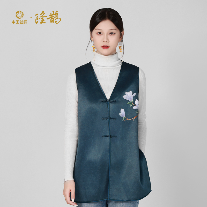 中国丝绸隆鹊『绣花长马甲』香云纱新中式国风个性大气时尚百搭休闲