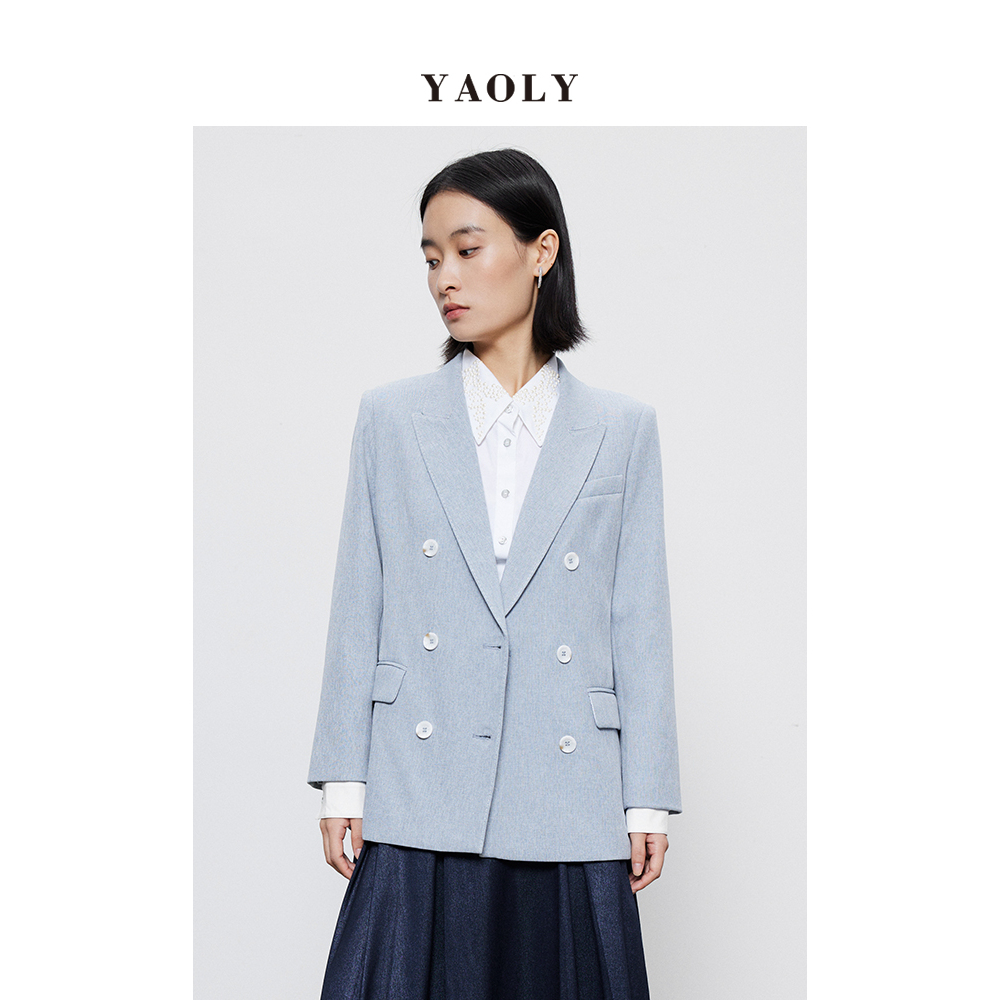 【 YAOLY姚领 】 春秋蓝色长袖西装外套840F31852