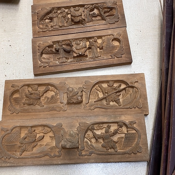 老***册香榧木茶室空间老木雕花板