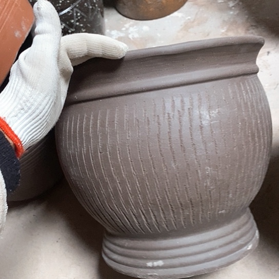 紫砂花盆口30高度30南瓜黑