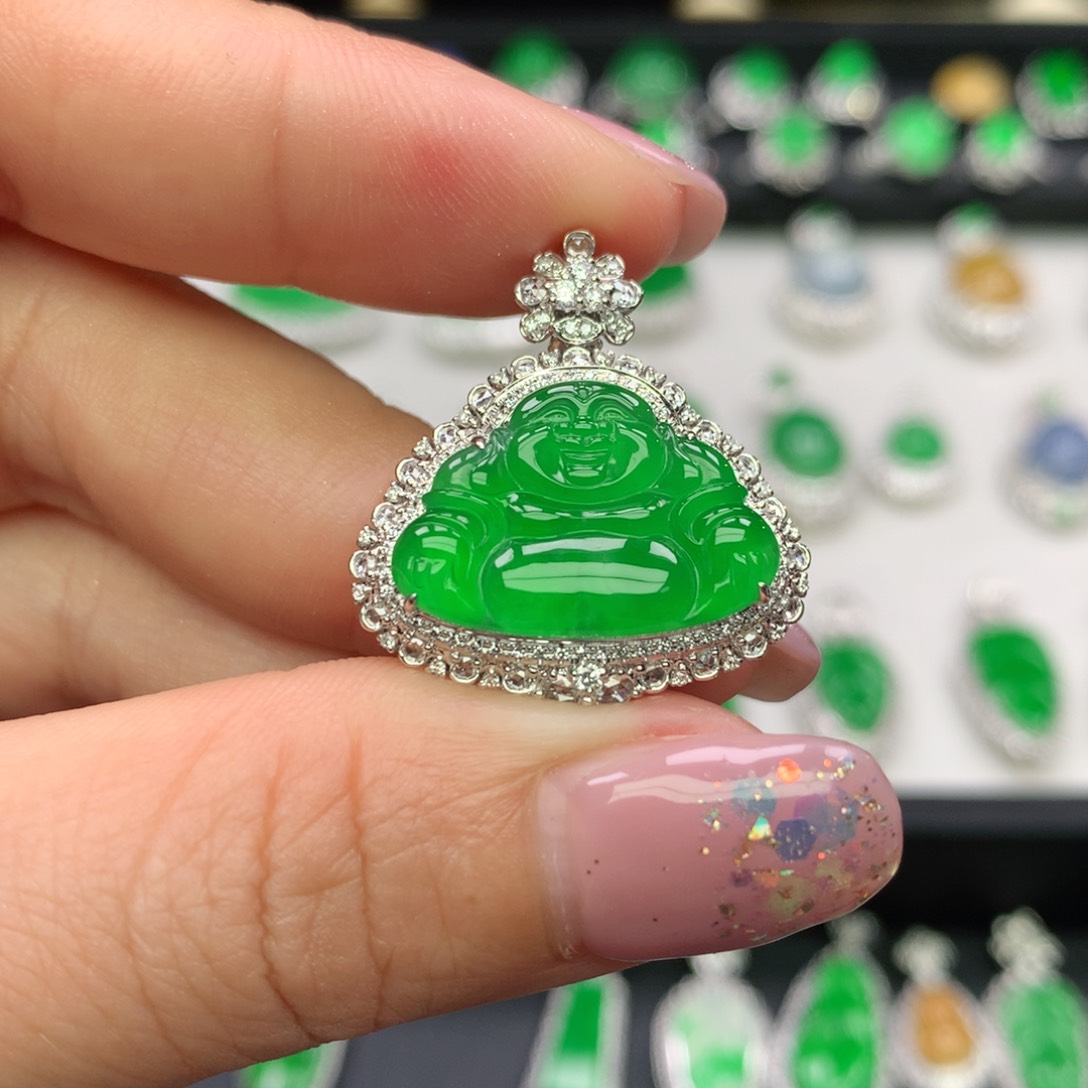 翡翠18K金镶嵌吊坠(不含链)