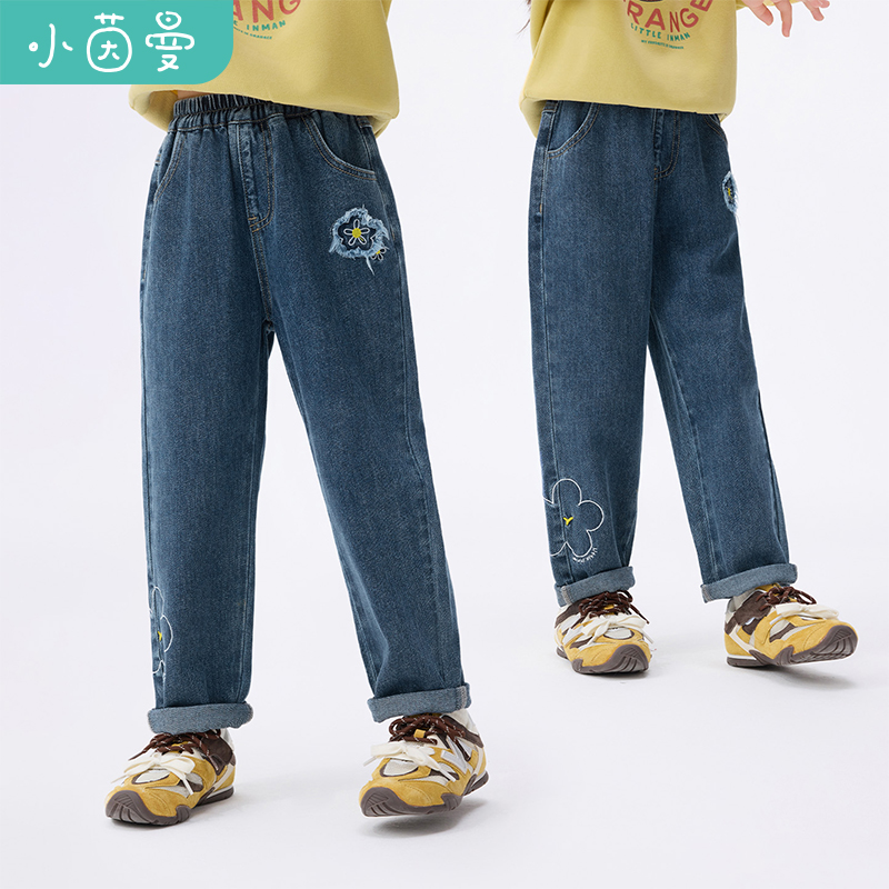 小茵曼女童牛仔裤花朵刺绣25秋季中大童时尚休闲长裤子GO3853097