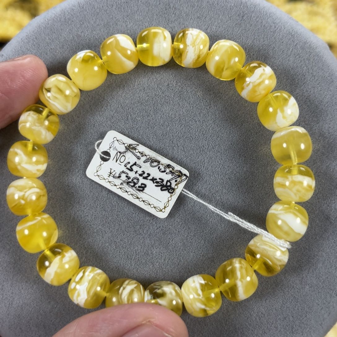 蜜蜡手串未镶嵌纯天然俄料金瓷白虎皮