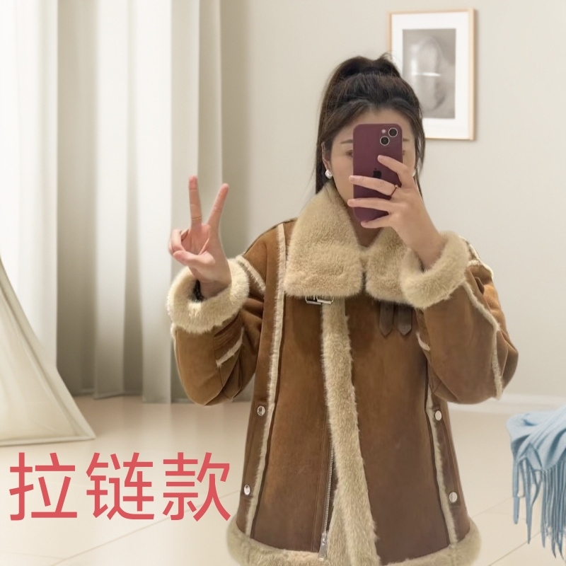2025-66款加厚皮毛一体冬季时尚百搭保暖休闲女短外套