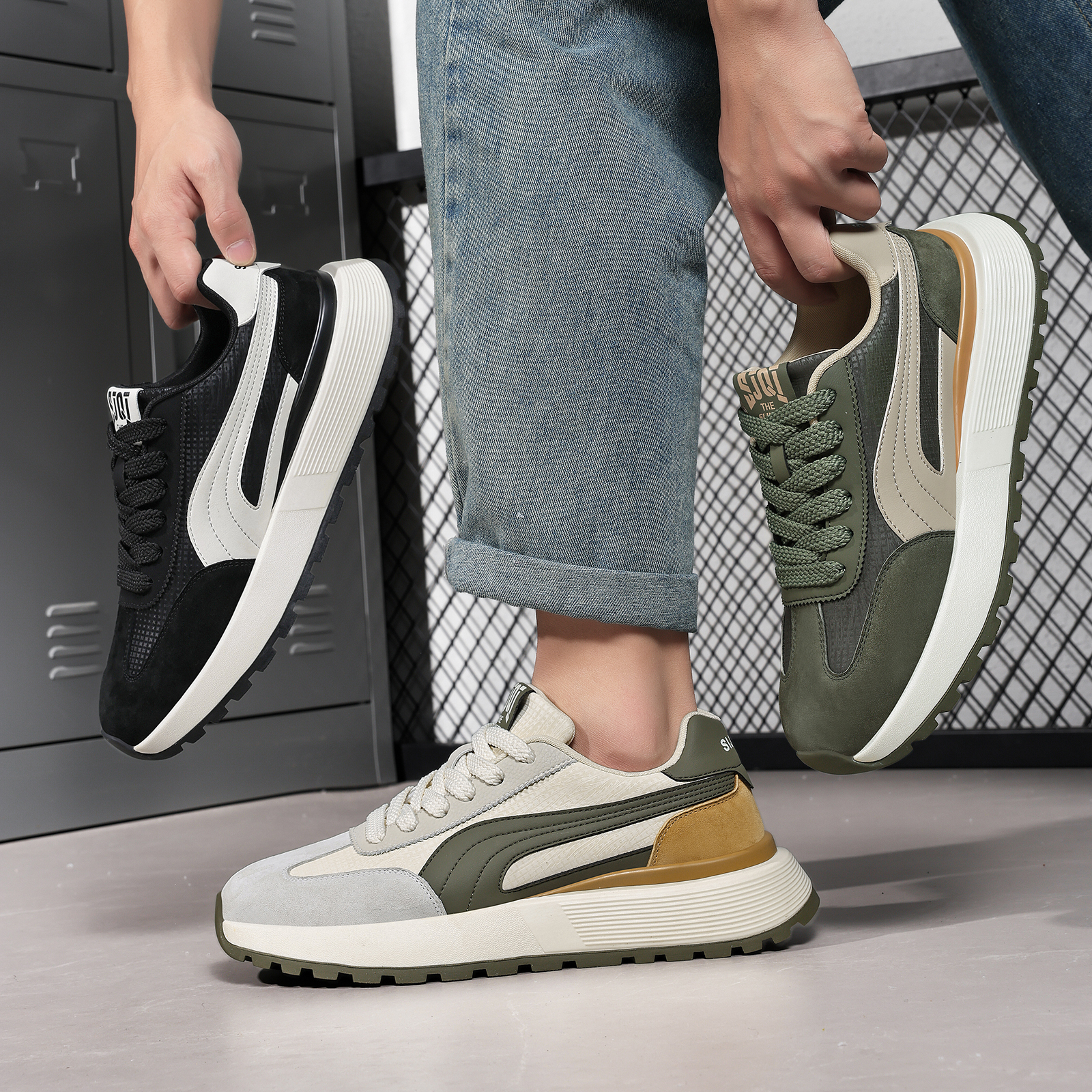 秋冬季新款透气通勤风厚底轻便时尚休闲鞋阿甘鞋百搭男士百搭鞋子