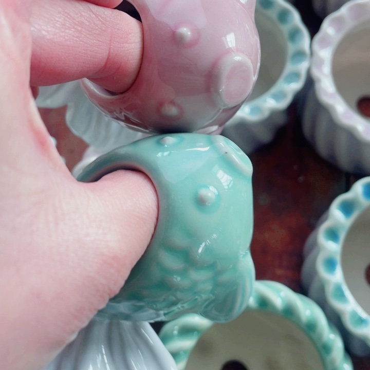 陶瓷鱼一对半手工花盆浮力炸啦