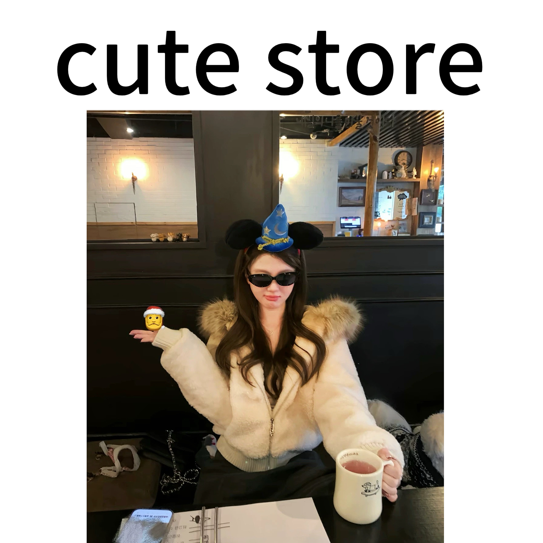 【冯七七】65116毛领款羊羔毛卫衣大外套