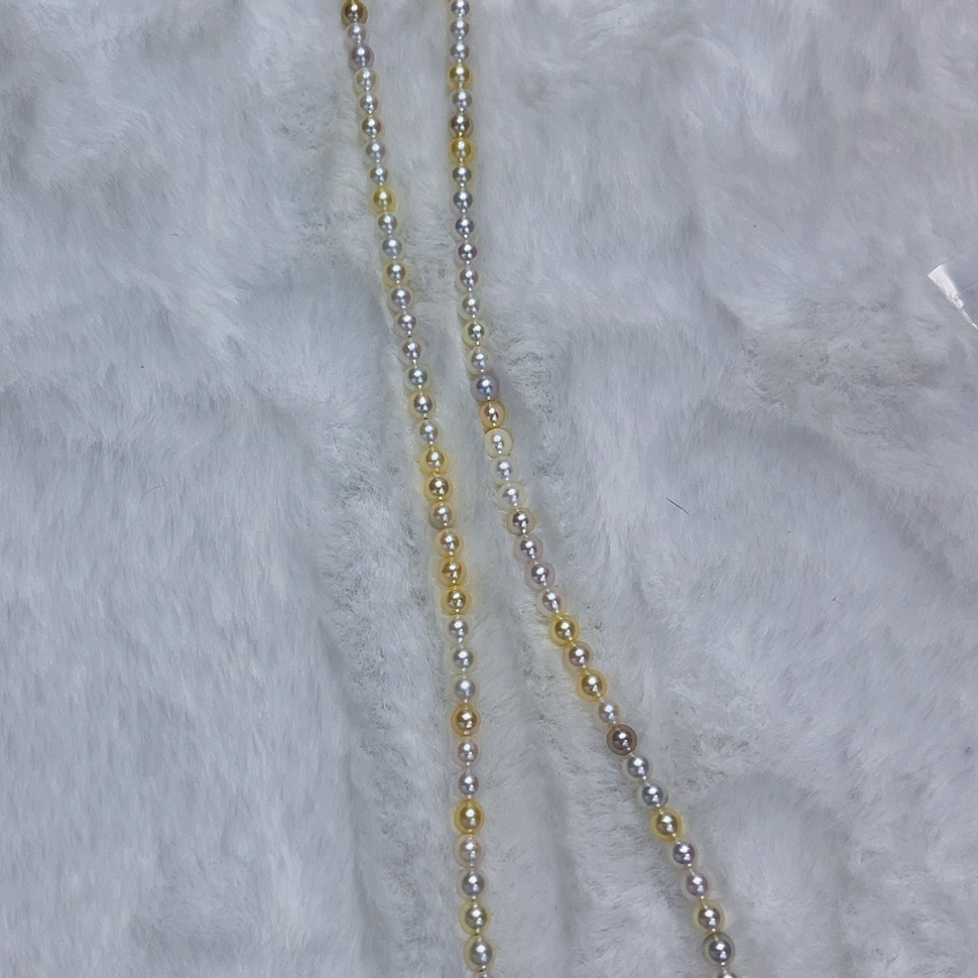 18K金镶嵌海水珍珠海水akoya混彩项链3.5-4mm