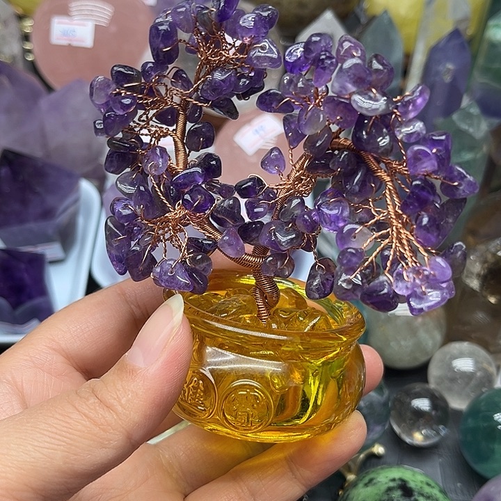 珠宝半成品未镶嵌水晶206克紫水晶发财树