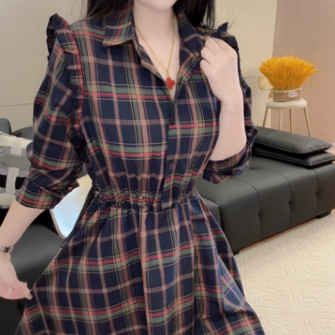 新款收腰减龄显瘦格子裙