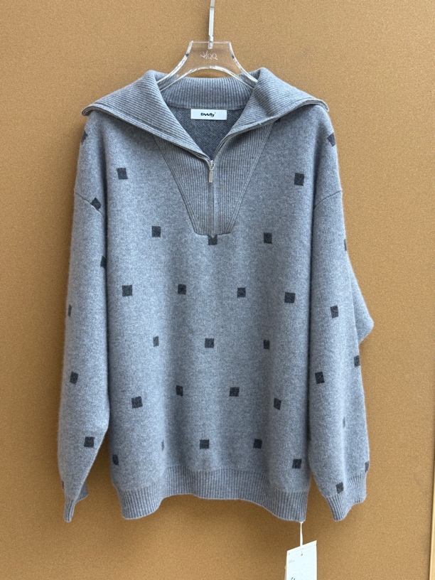 FIZZFLY上衣｜『HQQ专属』山羊绒拉链方波点针织毛衣1115