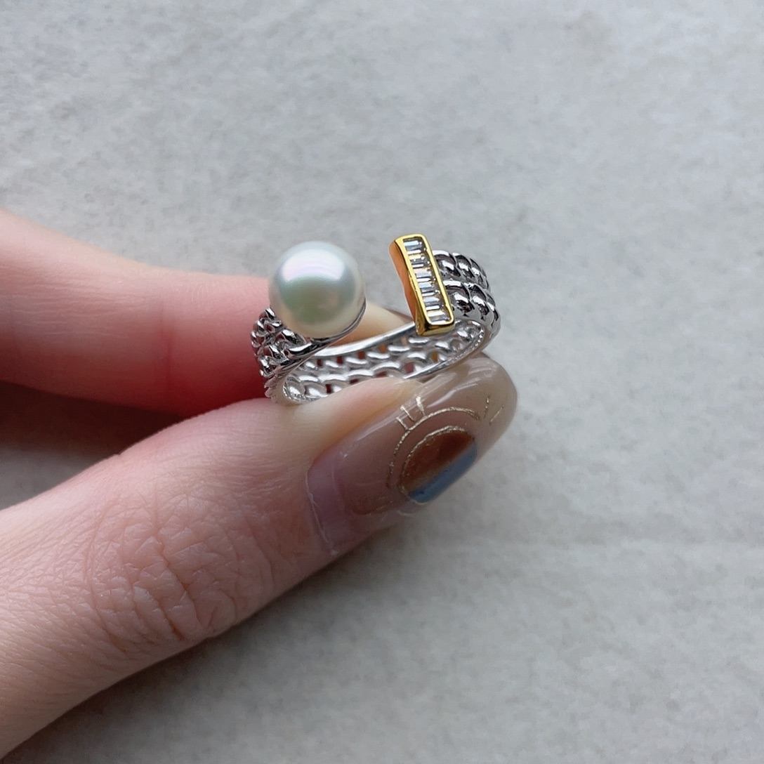 戒指78银S925镶嵌海水珍珠