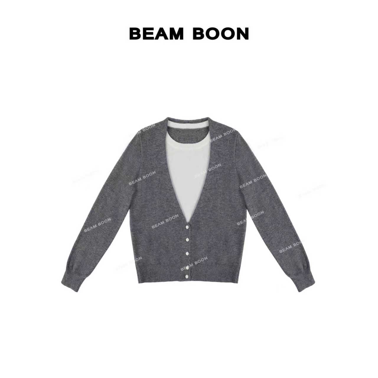 【寻梦山茶】层次感～软糯亲肤100%羊毛撞色V领假两件针织开衫