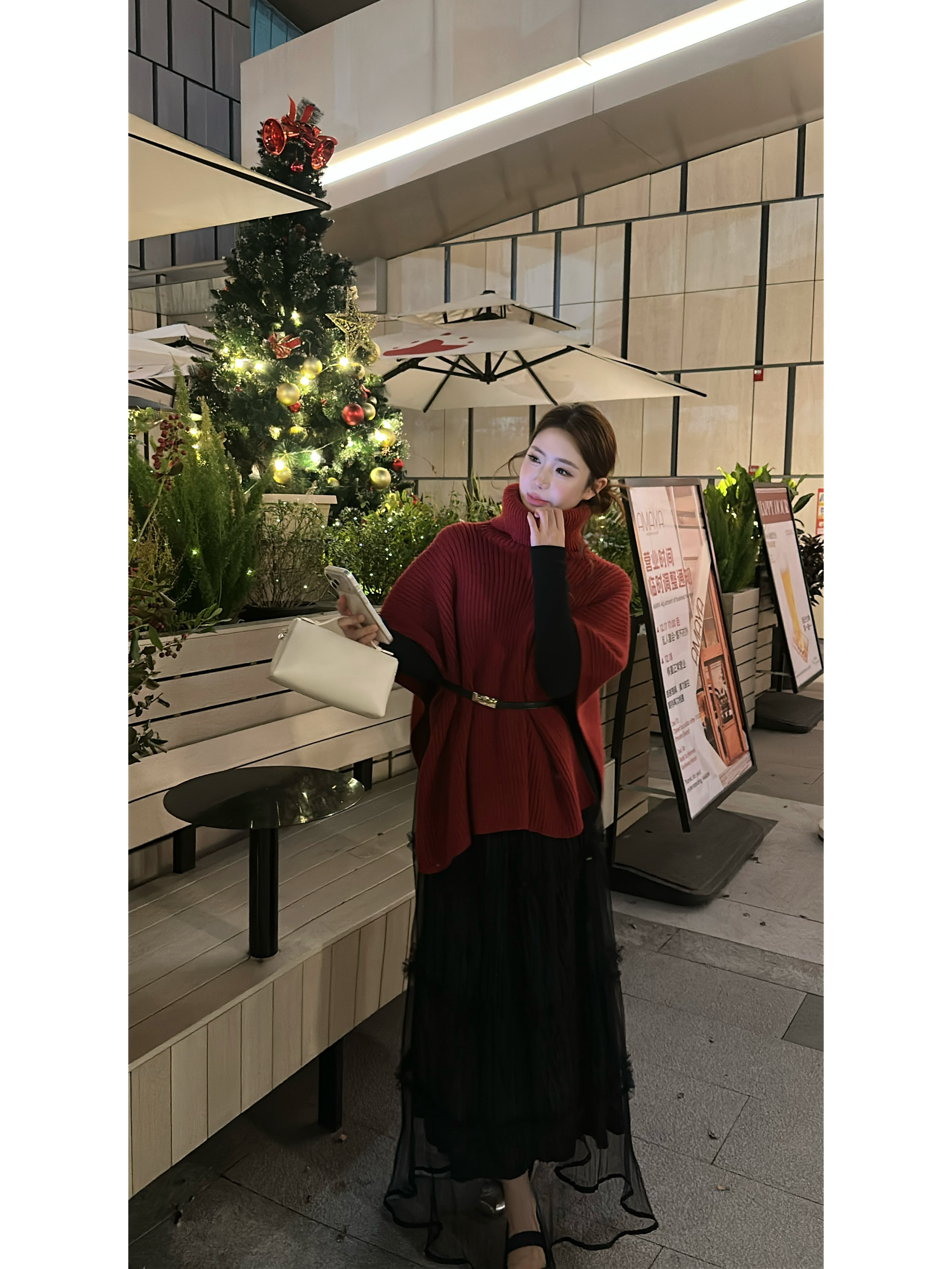 【duidui】高智慵懒高领针织罩衫女·温柔重工双重网纱丝绒半裙