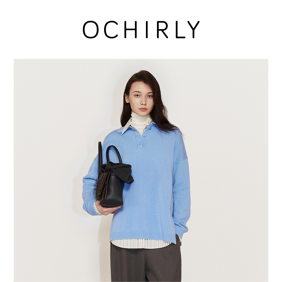 OCHIRLY欧时力 羊毛Polo领套头毛衣女宽松软糯保暖2024秋冬新品