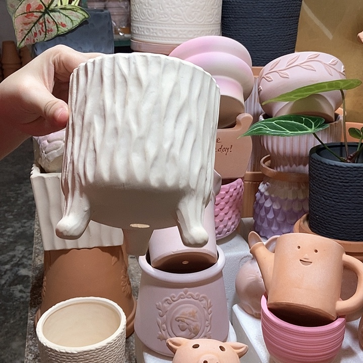 13×14白陶三脚树纹 粗陶1个