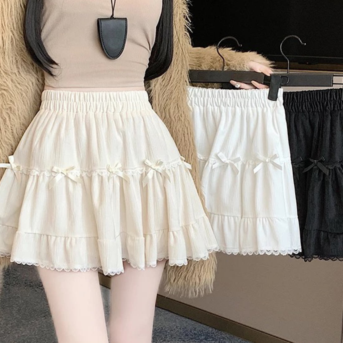 193甜美秋冬蝴蝶结蕾丝半身裙