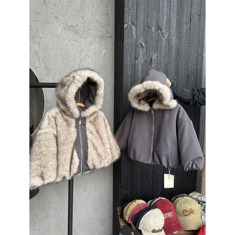 【糖】～冬季儿童两面穿座山雕仿狐狸毛连帽外套男女童派克服