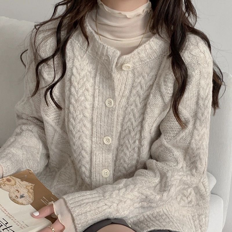 1401-1470秋冬新款女外套加厚慵懒风学院风针织毛衣开衫